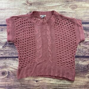 Love Change Women's Sweater Shirt XL Dark Pink Knit Short Sleeve Top